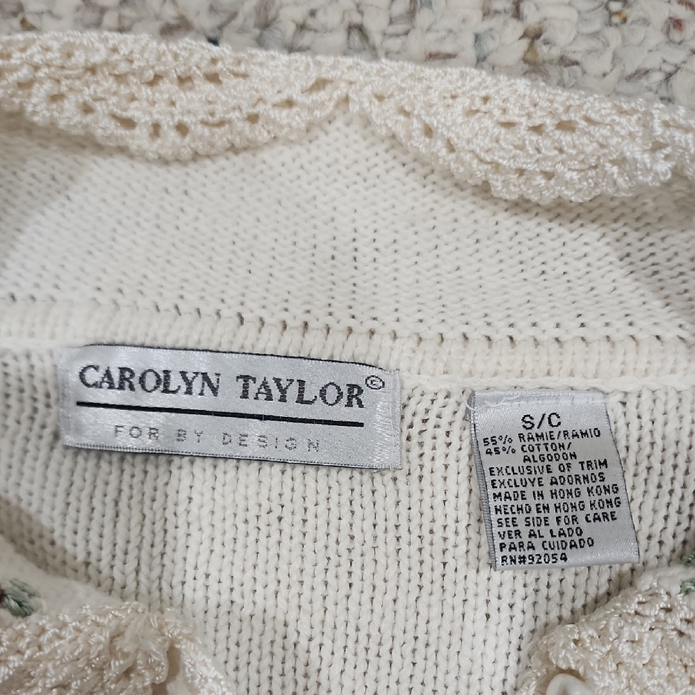 Carolyn Taylor Cream Cardigan with Pink Floral Embroidery - Picture 6 of 6